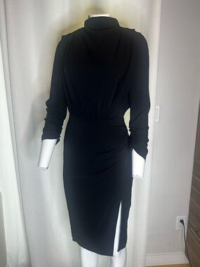 Amanda Uprichard Black high neck Midi Dress with Side Slit XS